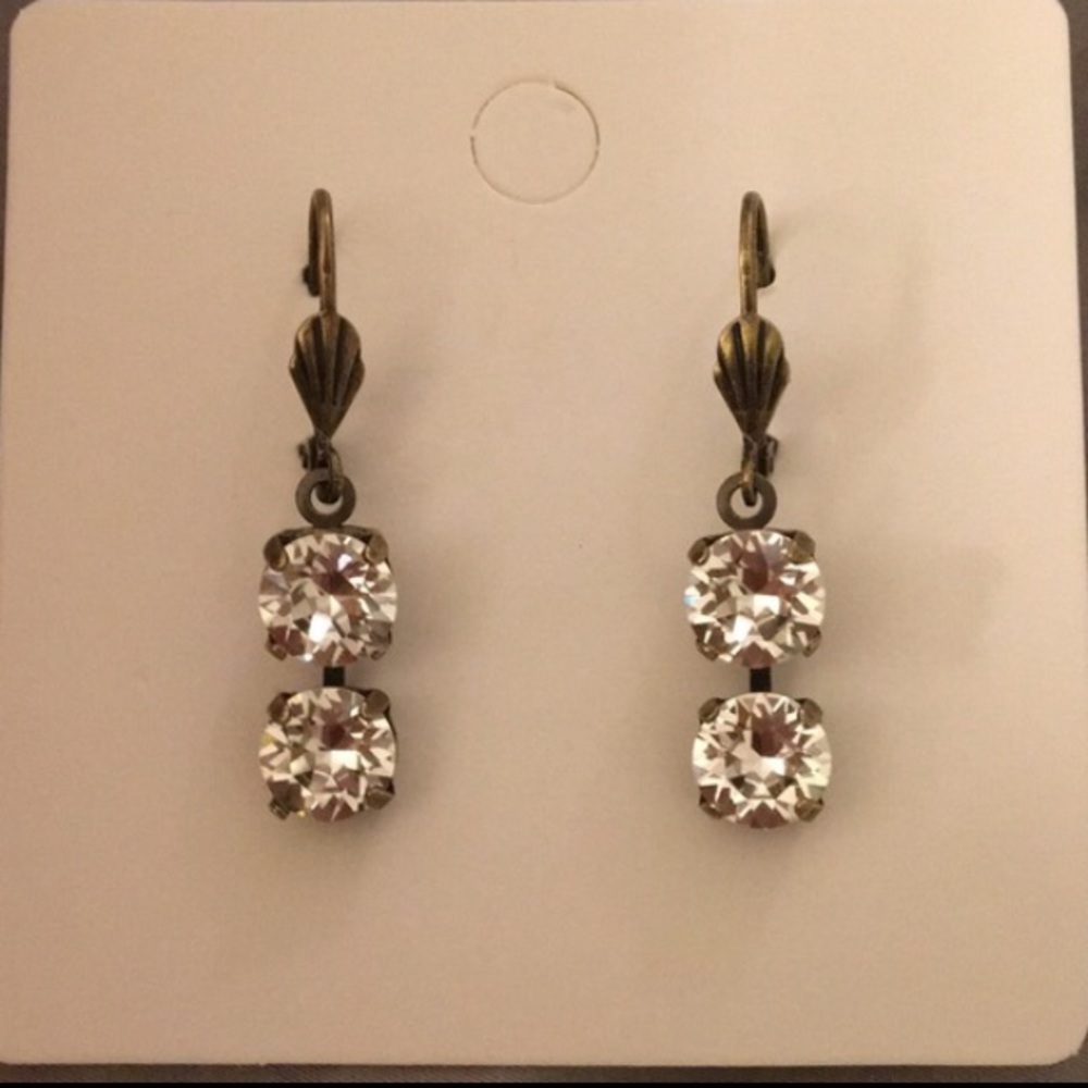 Antique Brass Crystal Drop Earrings - Picture 3 of 5